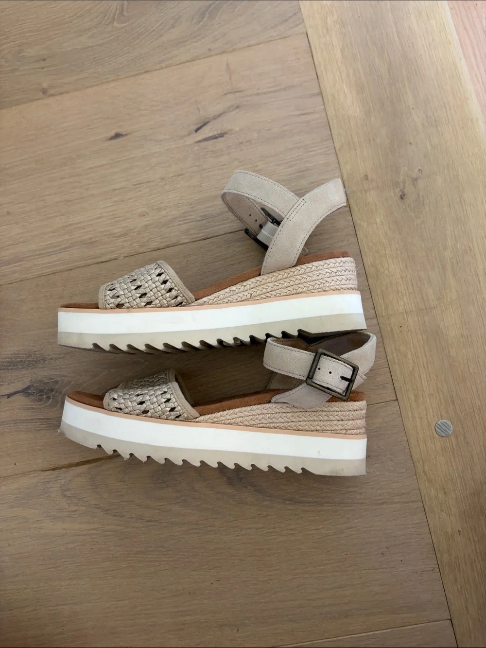 Toms Beige Woven Platform Sandals with Ankle Strap